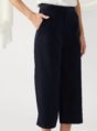 wide-leg textured trousers in navy