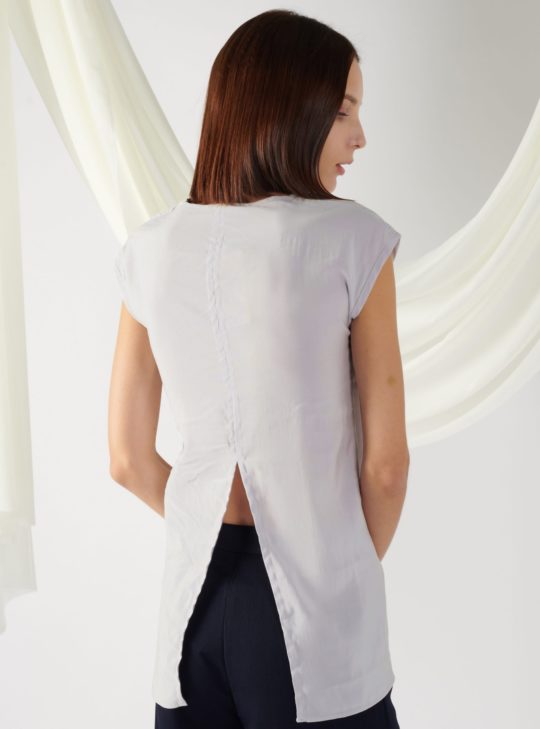 top with back slit in mist
