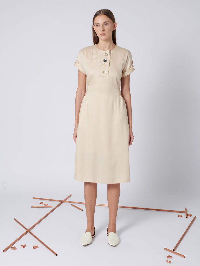 Button-on Tencel Dress In Beige