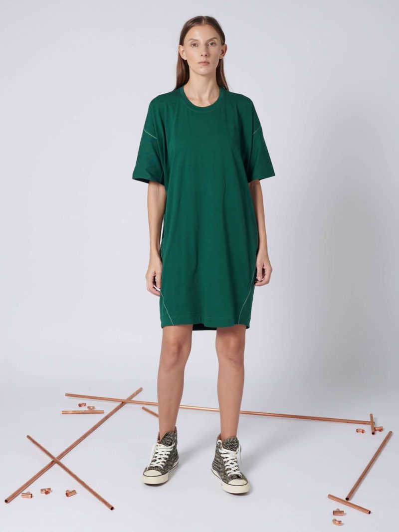 Oversized T-shirt Dress In Dark Green