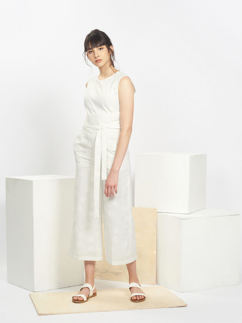 Belted Textured Jumpsuit