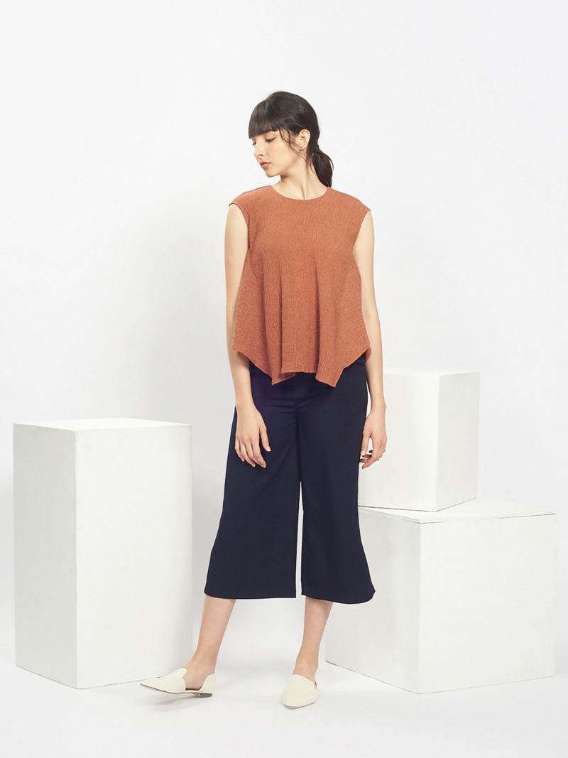 A-line Textured Top In Burnt Orange