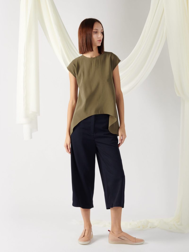 top with back slit in moss