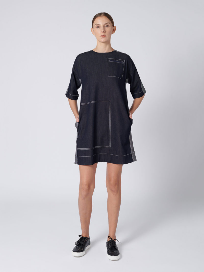 DENIM PATCH POCKET DRESS