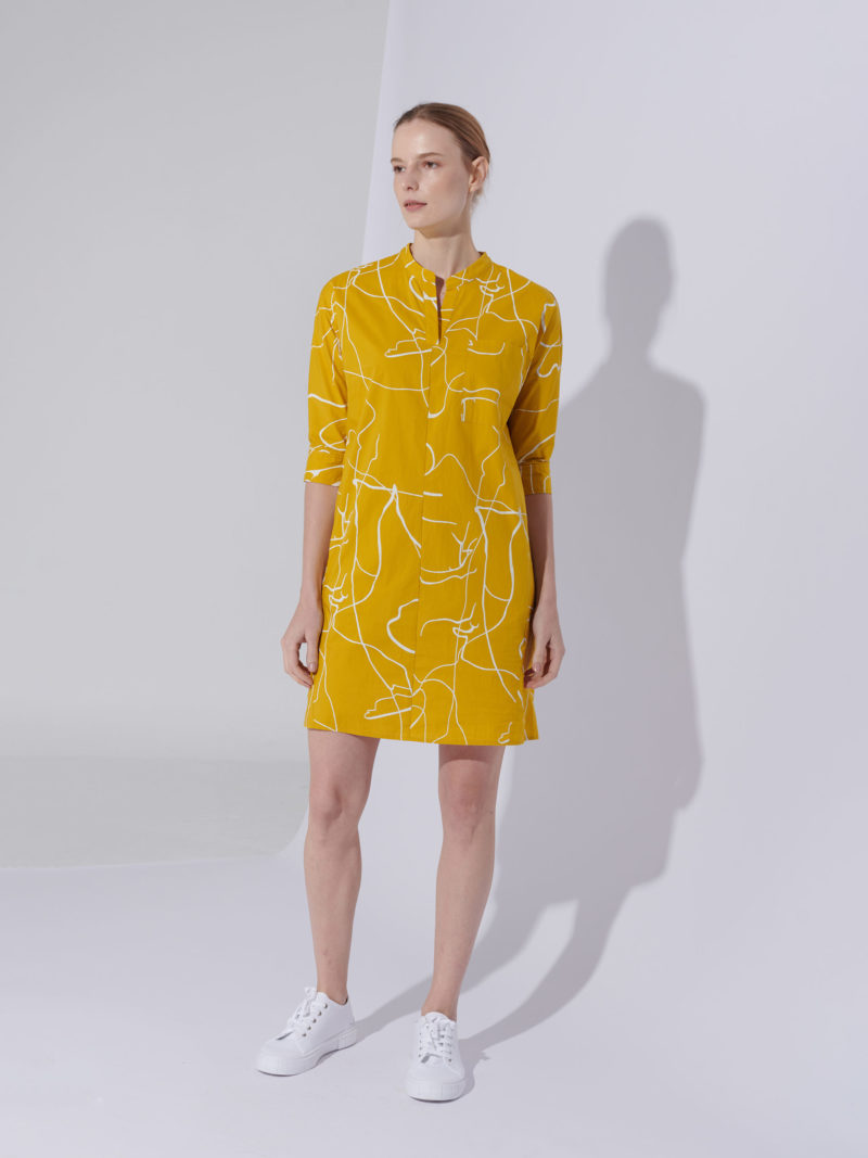SHIRT DRESS IN MUSTARD PRINTS