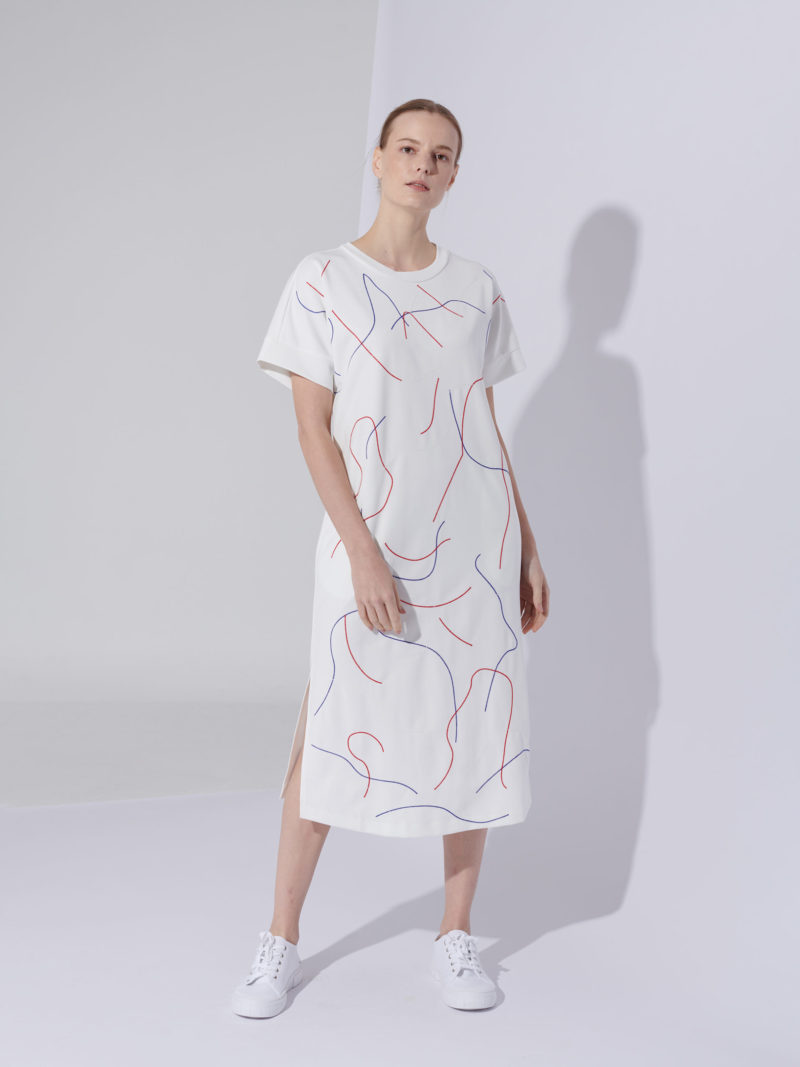 ABSTRACT STITCH DRESS IN WHITE