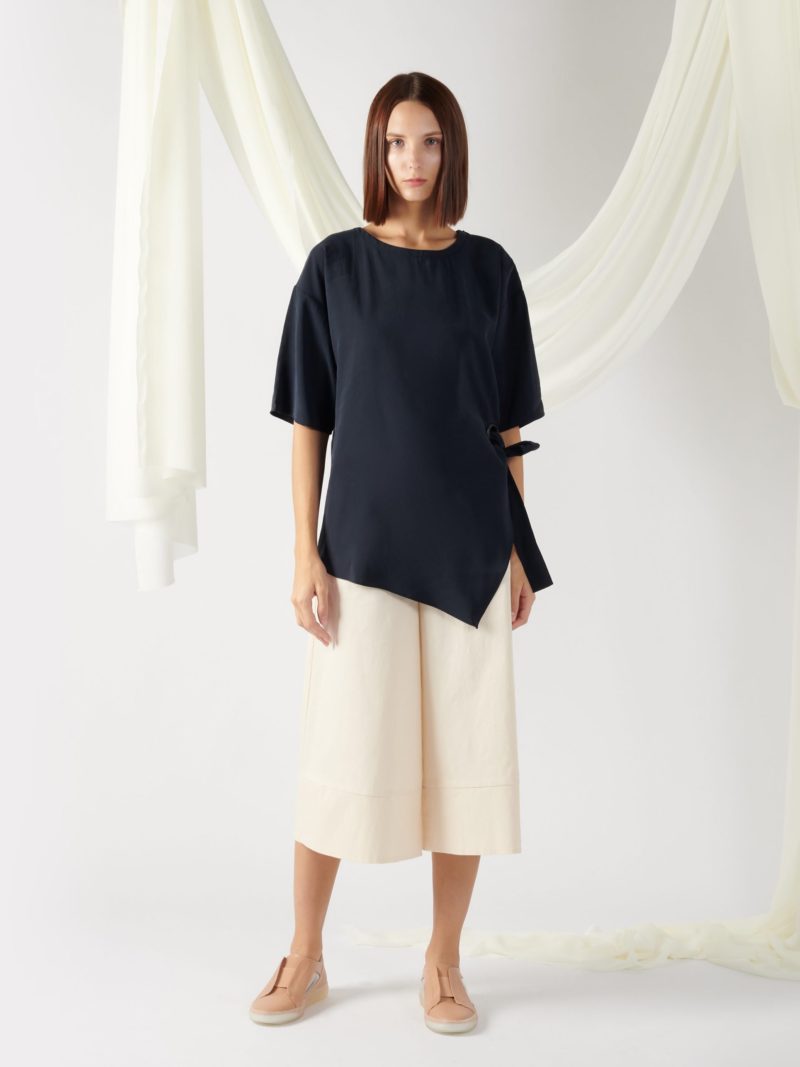 asymmetrical oversized top in midnight blue
