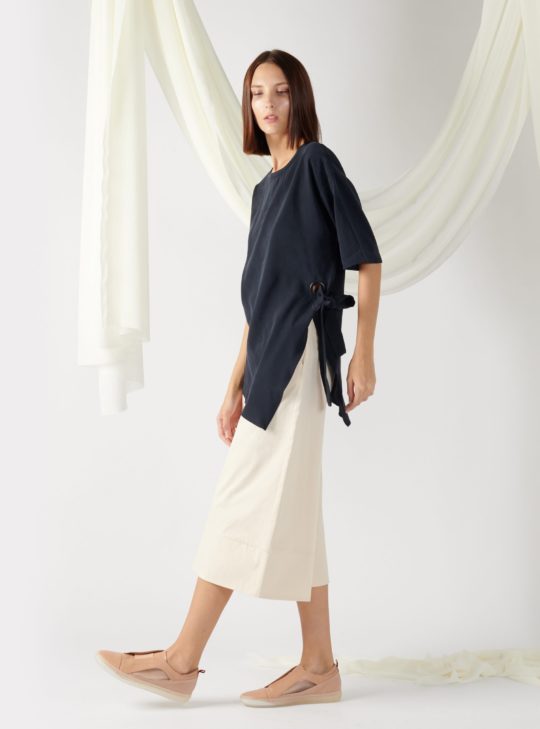 asymmetrical oversized top in midnight blue