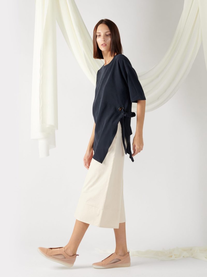 asymmetrical oversized top in midnight blue