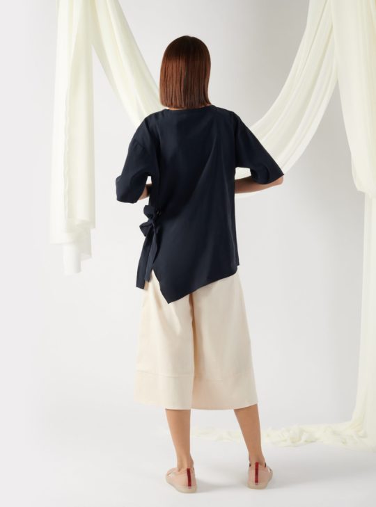 asymmetrical oversized top in midnight blue