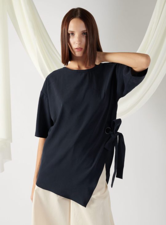 asymmetrical oversized top in midnight blue