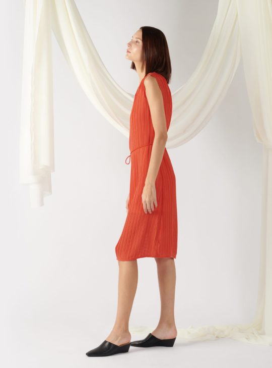 pleated dress with waist belt