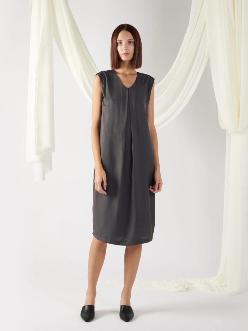 Front Pleated Dress in Grey