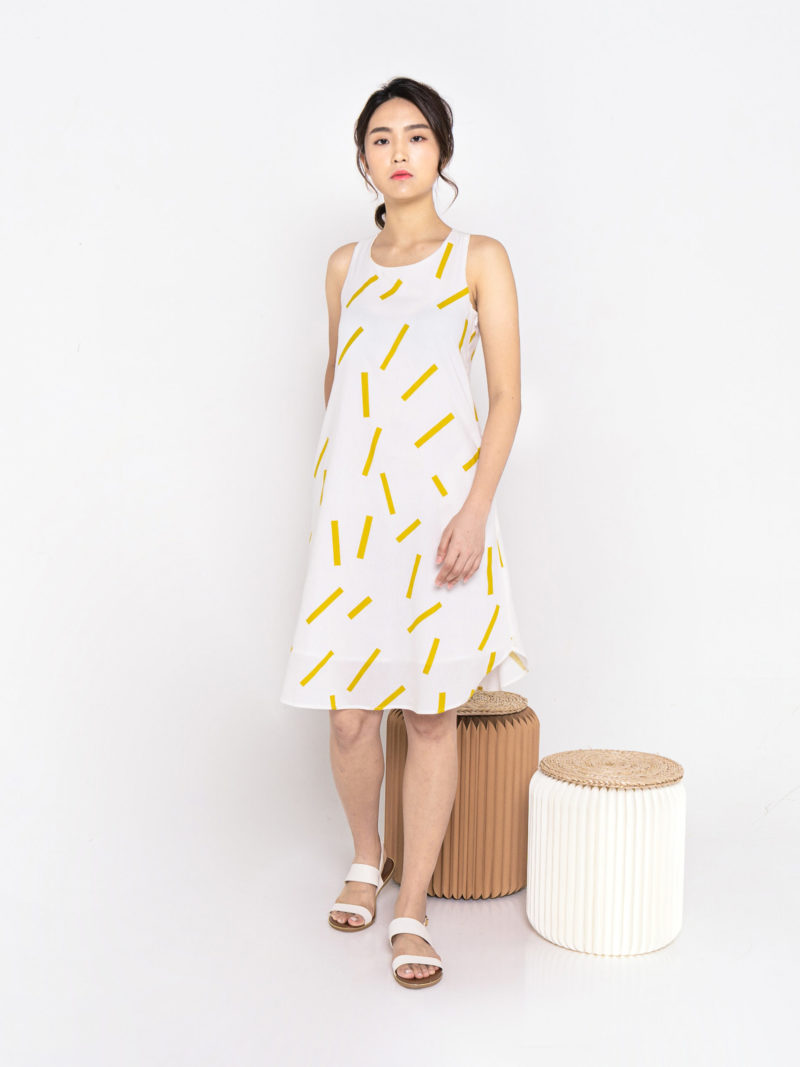 Cross Back Printed Dress In Mustard