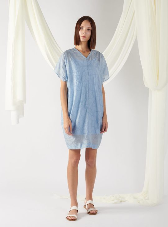 v-neck textured dress in light blue