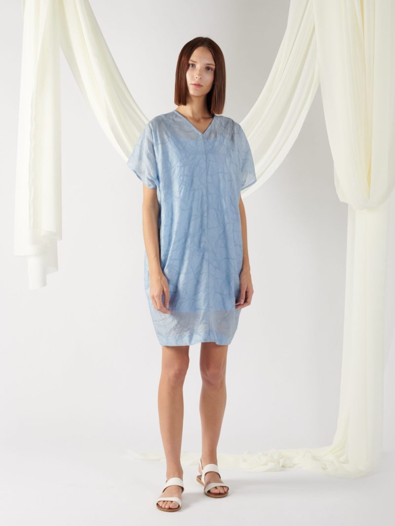 v-neck textured dress in light blue