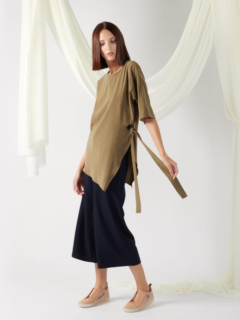 asymmetrical oversized top in moss