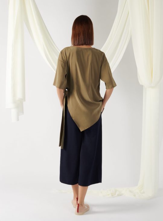 asymmetrical oversized top in moss