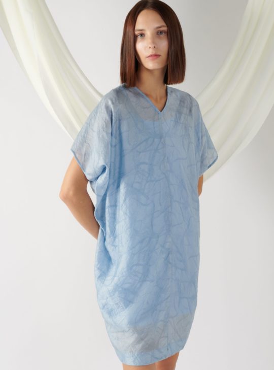 v-neck textured dress in light blue