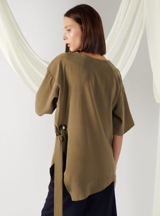 asymmetrical oversized top in moss