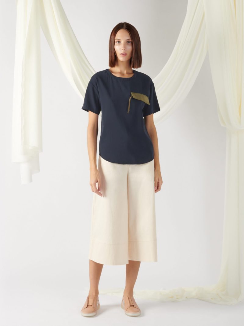 top with flap pocket in midnight blue