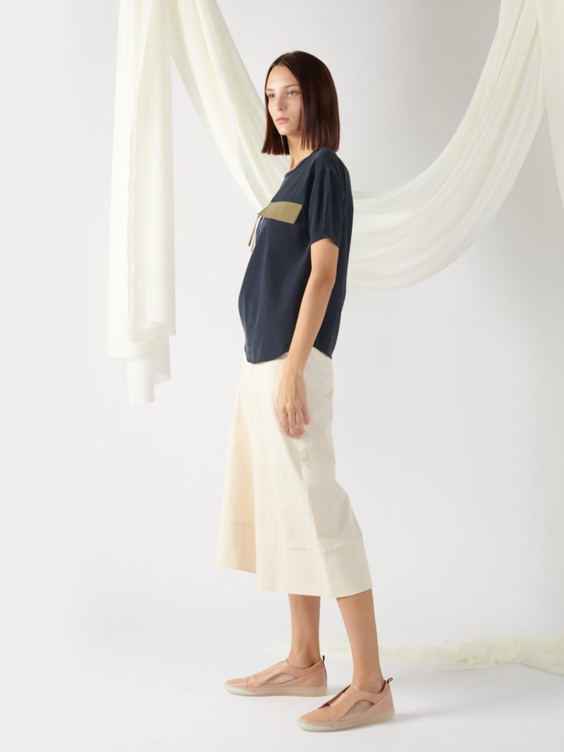 top with flap pocket in midnight blue