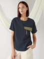 top with flap pocket in midnight blue