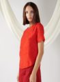 textured top with curved hem in red