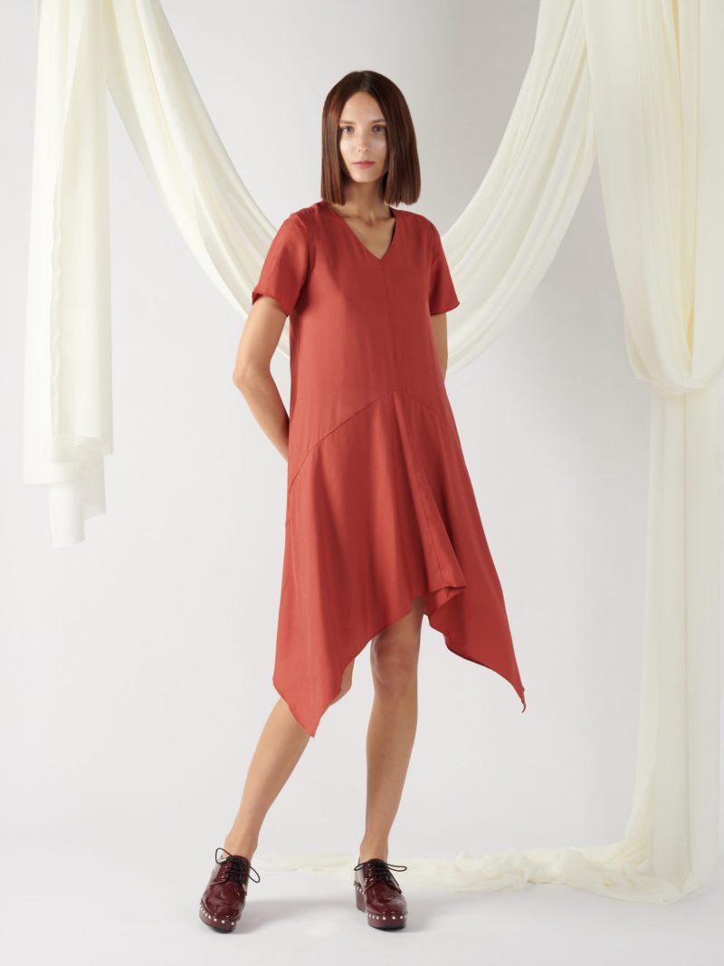 A-Line Asymmetric Dress in Brick