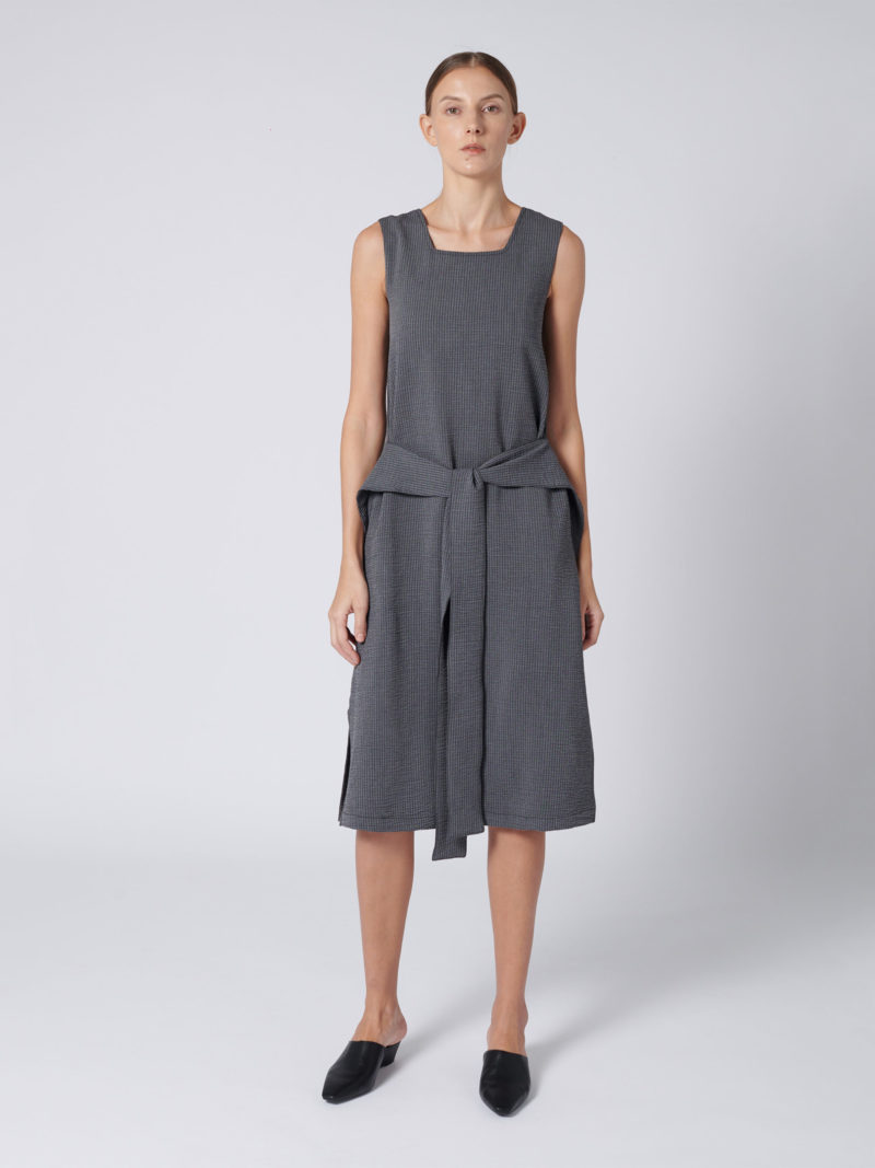 Textured Front-tied Dress In Grey