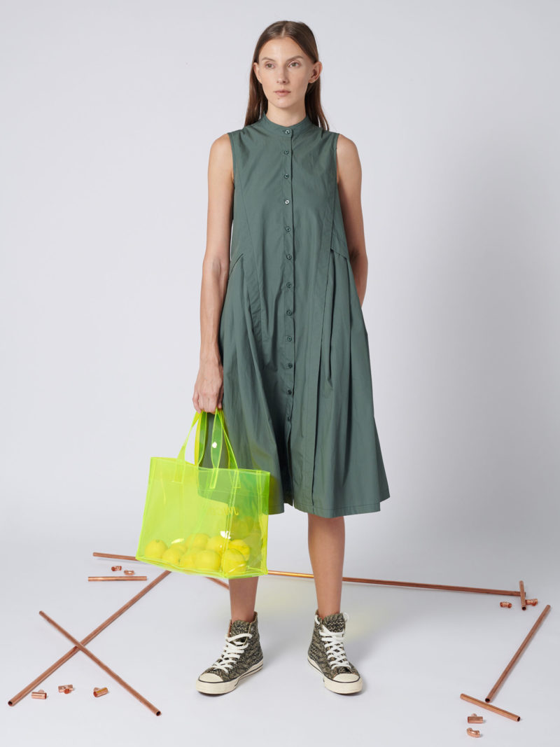 Pleated Back Dress In Hunter