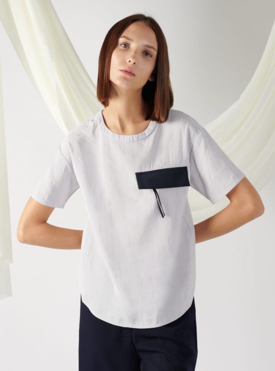 top with flap pocket in mist