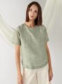 textured top with curved hem in sage