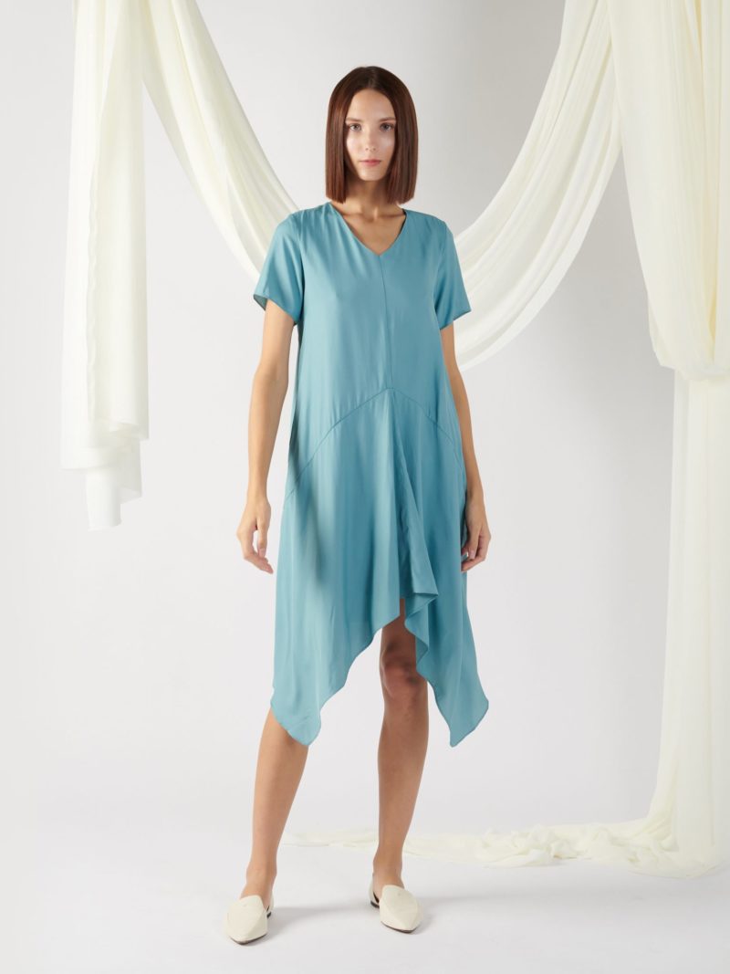 A-Line Asymmetric Dress in Turkish Blue