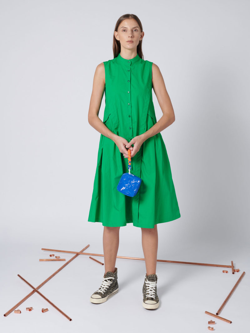 Pleated Back Dress In Green