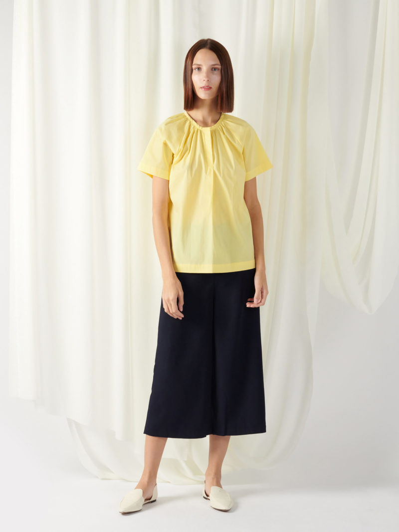 Gathered Collar Top In Yellow